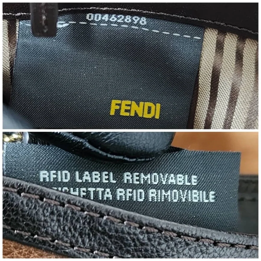 Authentic Fendi Leather and Patent Leather Trim Fendista Envelope Clutch Black/B